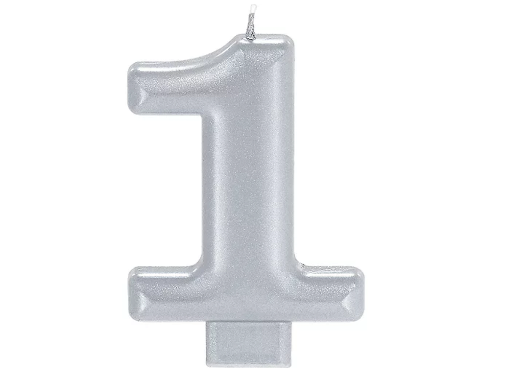 Silver Number Birthday Candle #1