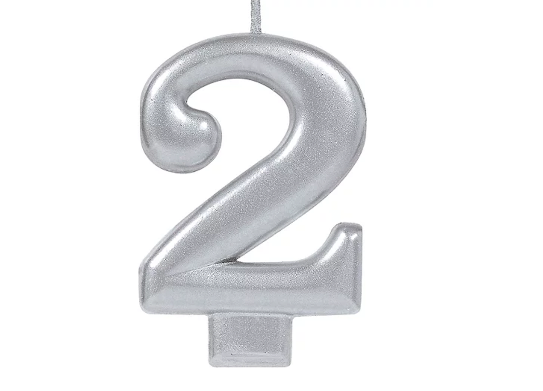 Silver Number Birthday Candle #2