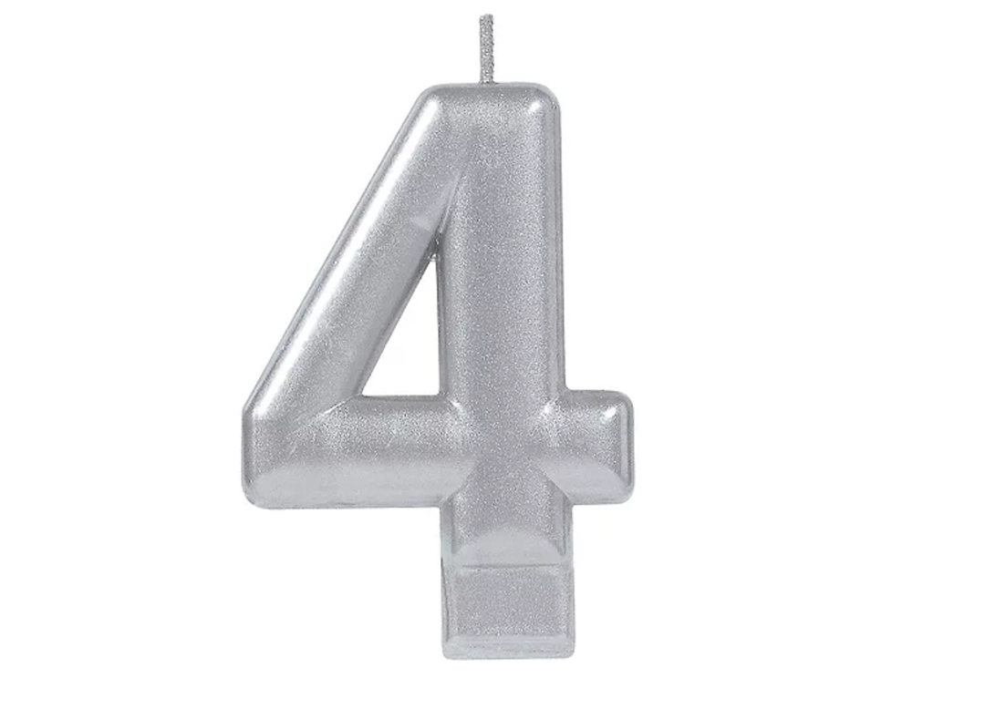 Silver Number 4 Birthday Candle