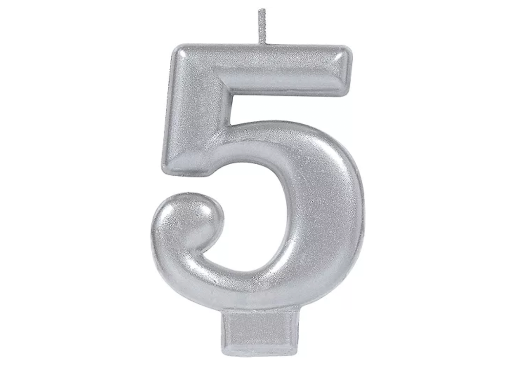 Silver Number Birthday Candle #5