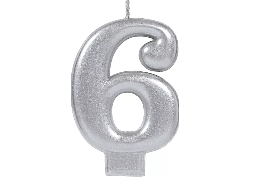 Silver Number Birthday Candle #6