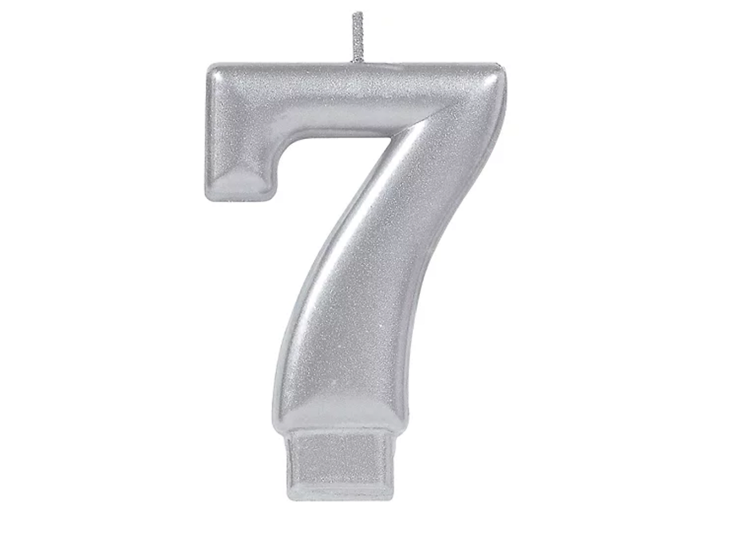 Silver Number Birthday Candle #7