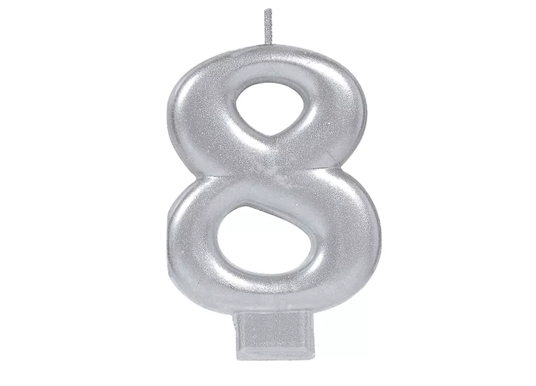 Silver Number Birthday 8 Candle