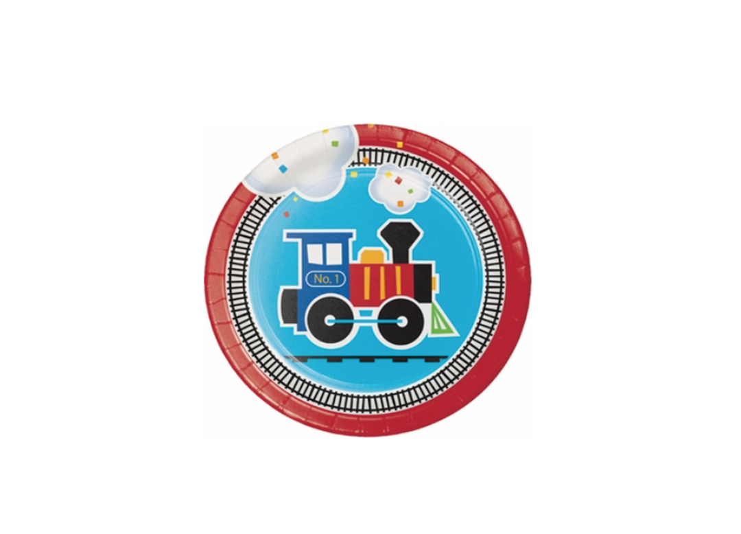 All Aboard Train Round Paper Dessert Plates, 8ct