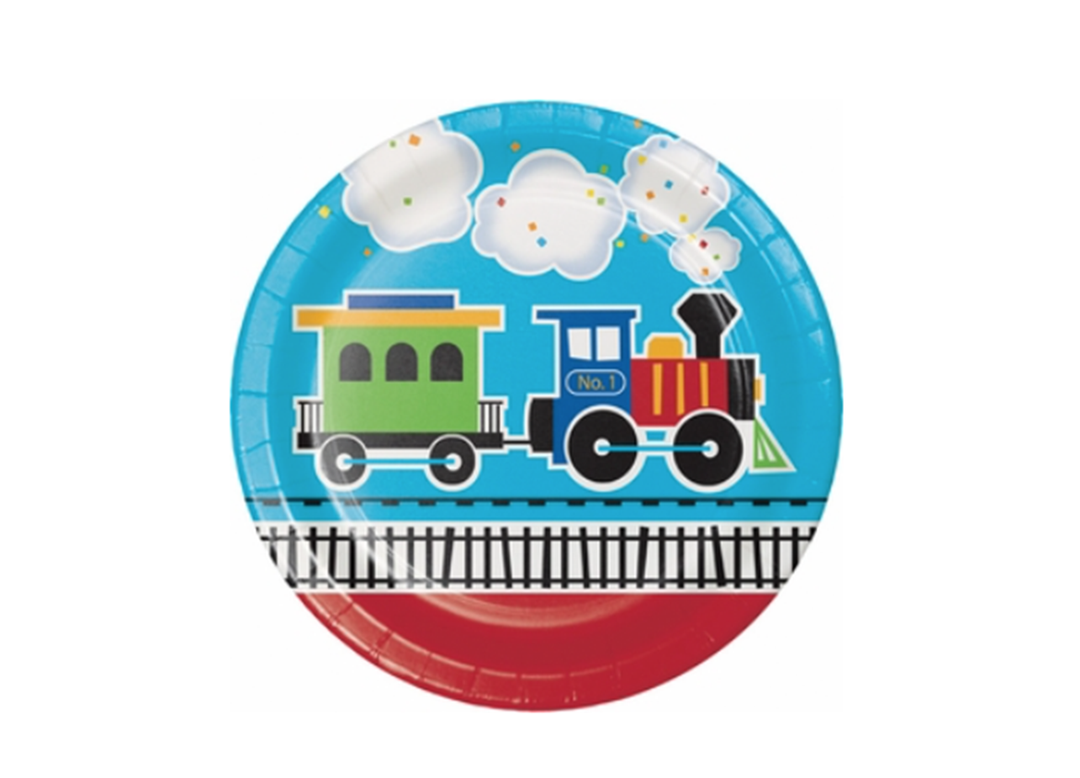 All Aboard Train Round Paper Lunch Plate, 8ct