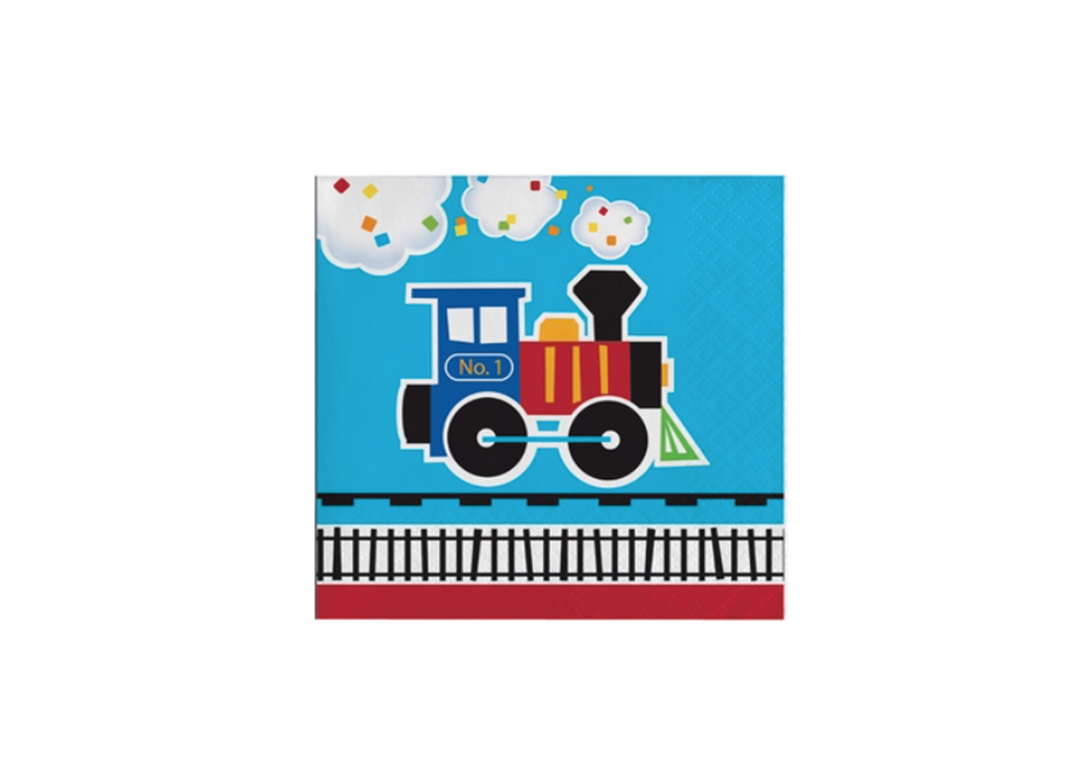 All Aboard Train Paper Beverage Napkins, 5in, 16ct