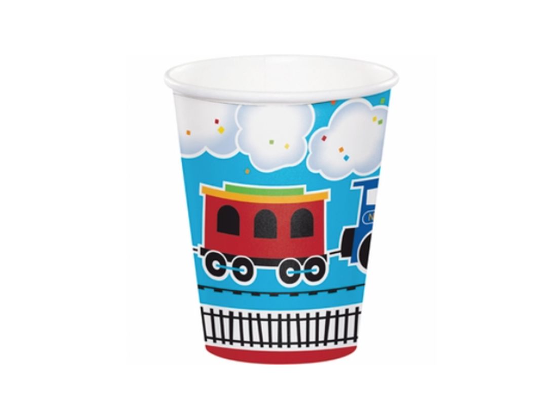 All Aboard Train Paper Cups, 9oz, 8ct