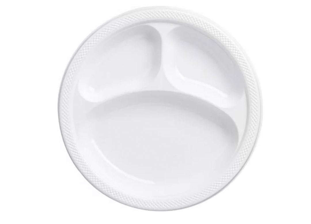 White Plastic Divided Dinner Plates, 20ct
