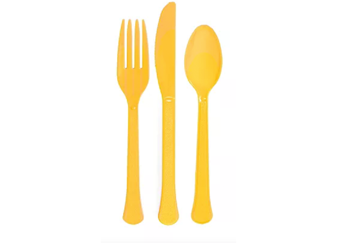 Yellow Heavy Duty Plastic Cutlery Set 24ct