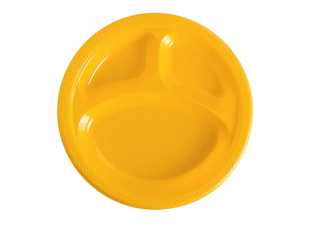 Yellow Plastic Divided Dinner Plates, 20ct