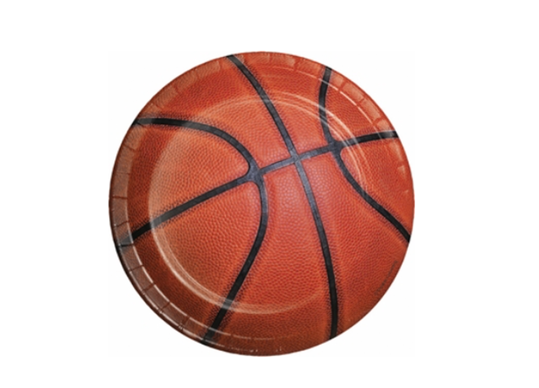 9in Basketball Round Paper Lunch Plates, 8ct