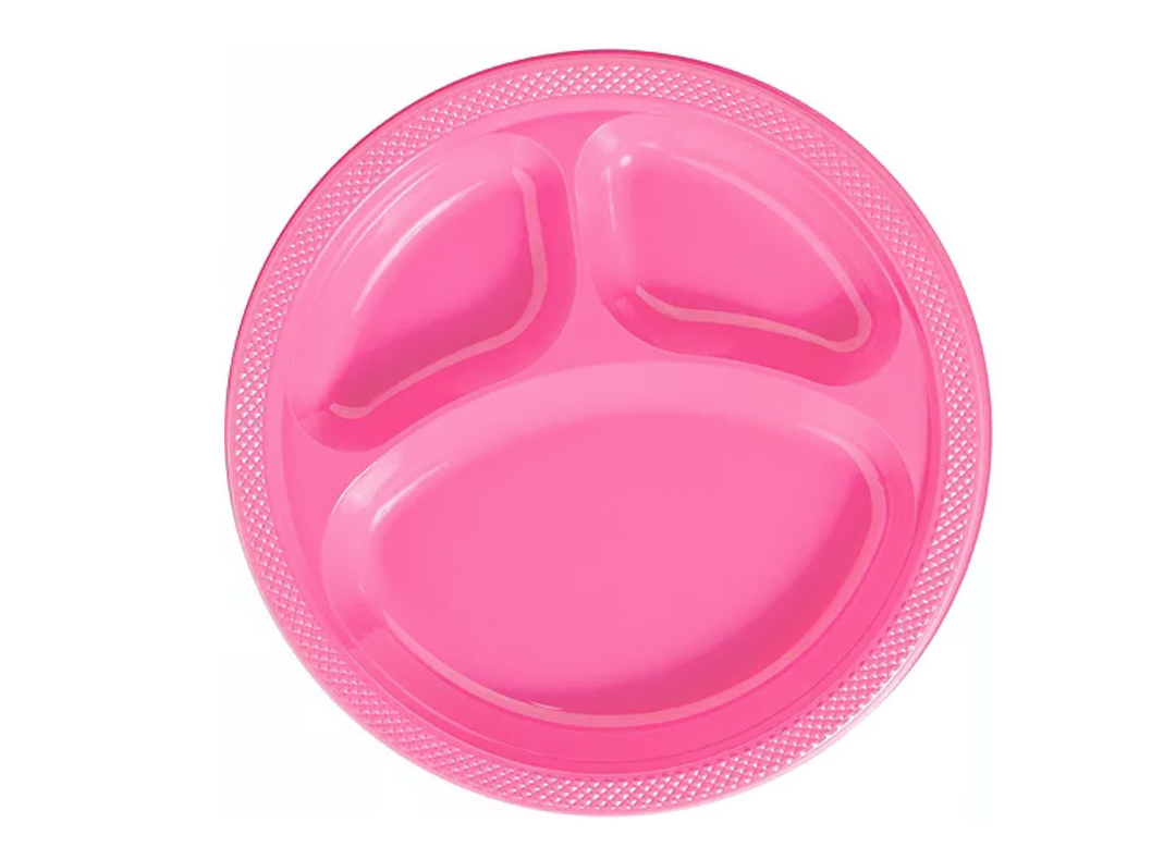 Bright Pink Plastic Divided Dinner Plates, 20ct