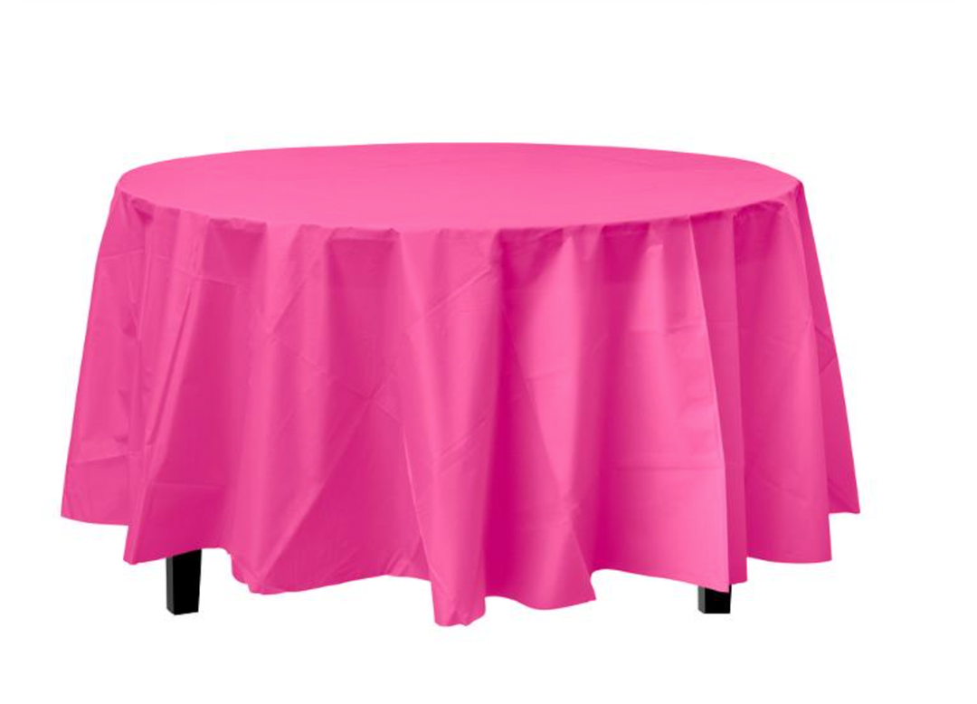 Bright Pink Disposable Plastic Round Table Cover