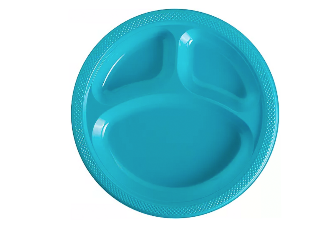 Turquoise Plastic Divided Dinner Plates, 20ct