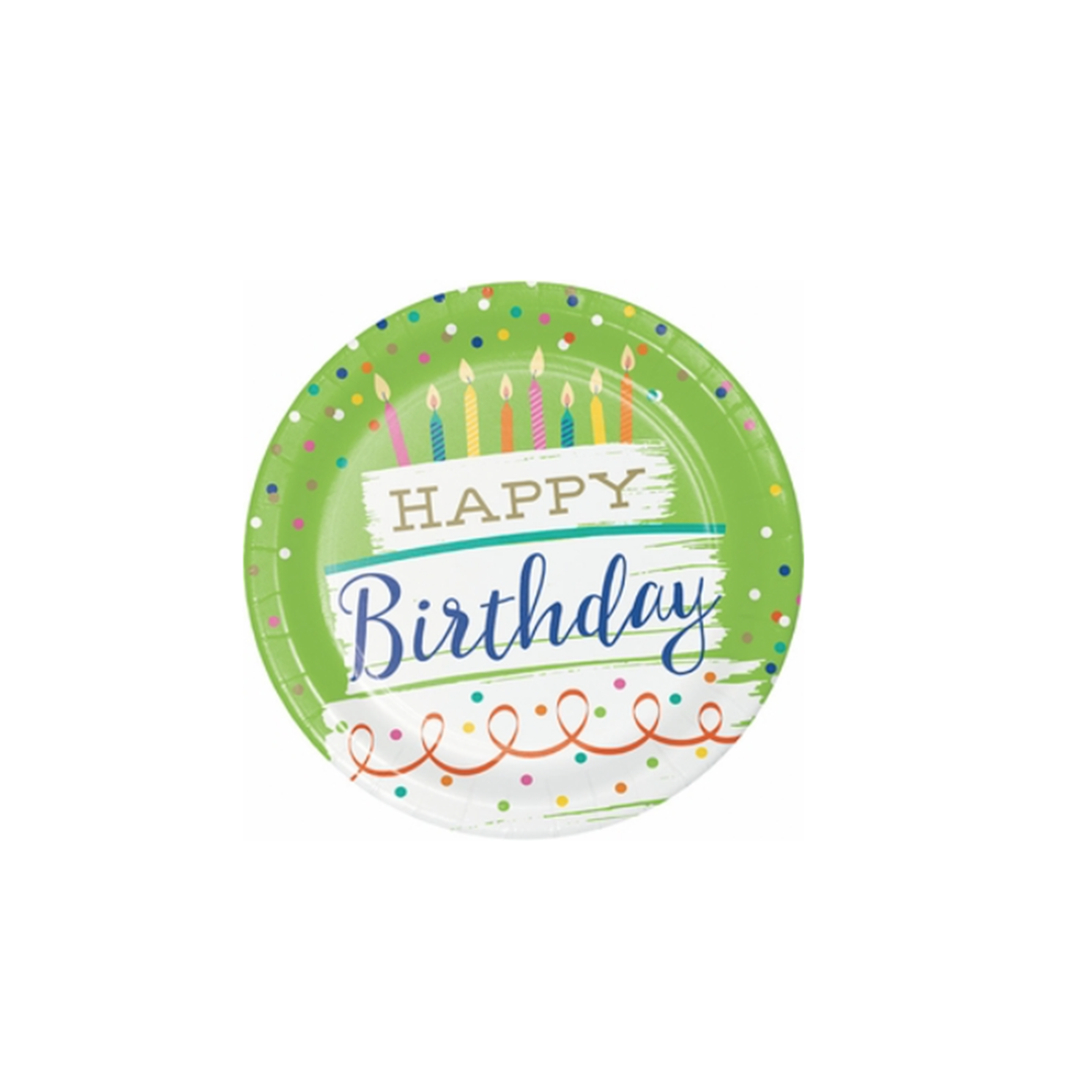 Generic Happy Birthday Round Paper Lunch Plate, 8ct