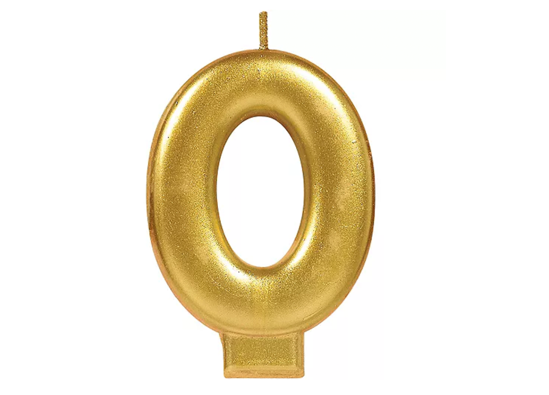 Gold Number 0 Candle - Elegant Birthday & Anniversary Cake Toppers