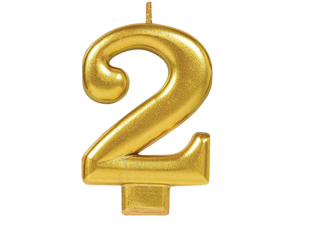 Gold Number 2 Birthday Candle