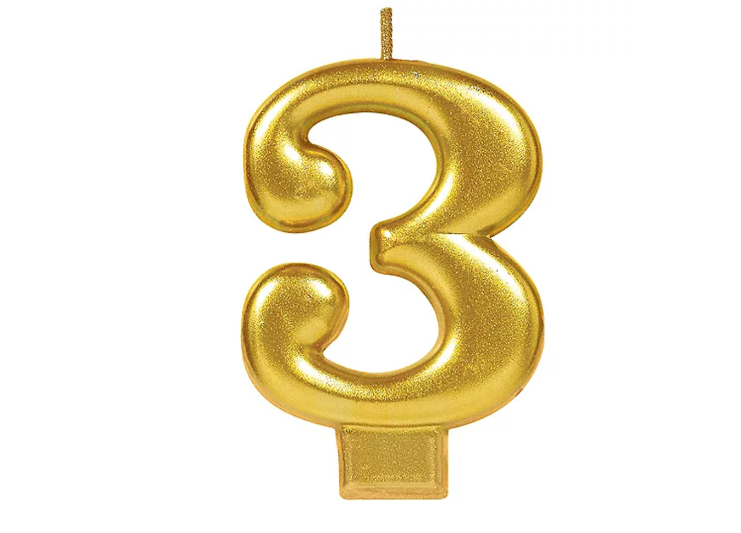 Gold Number 3 Birthday Candle
