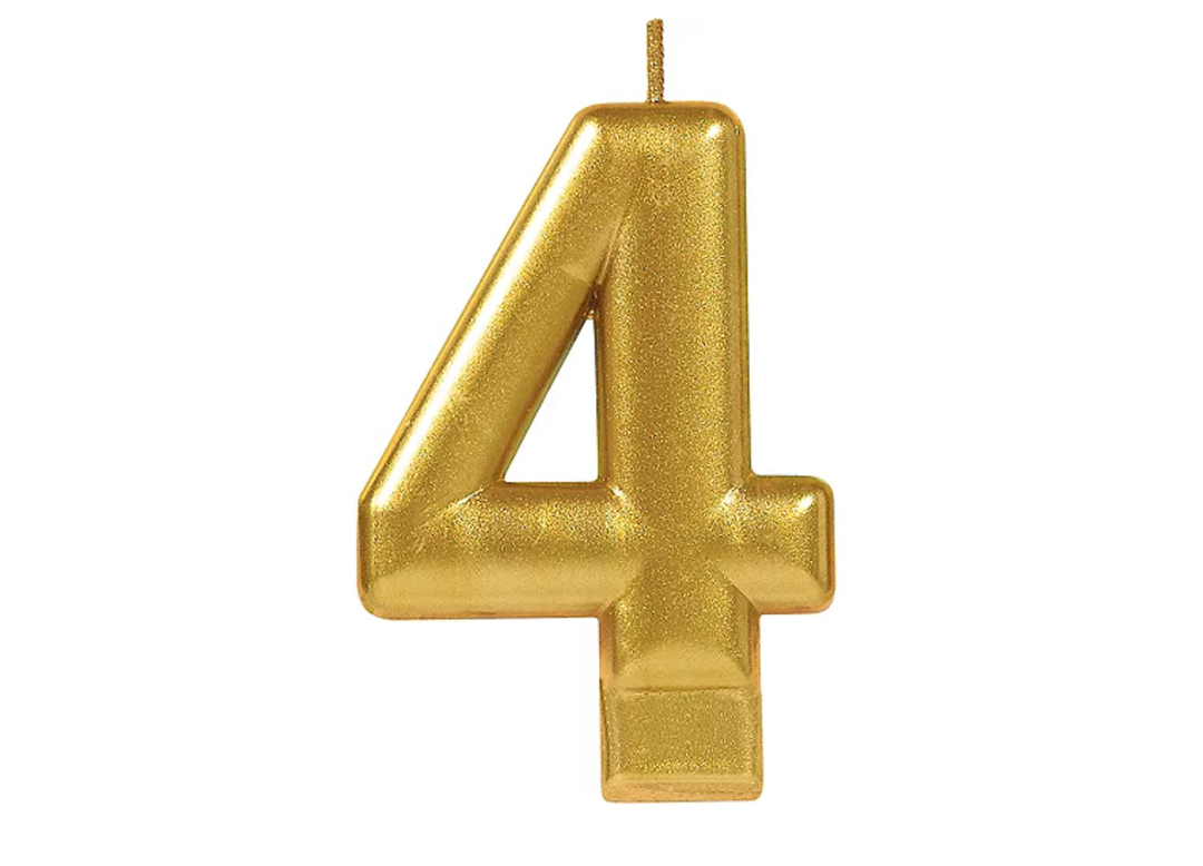Gold Number 4 Birthday Candle