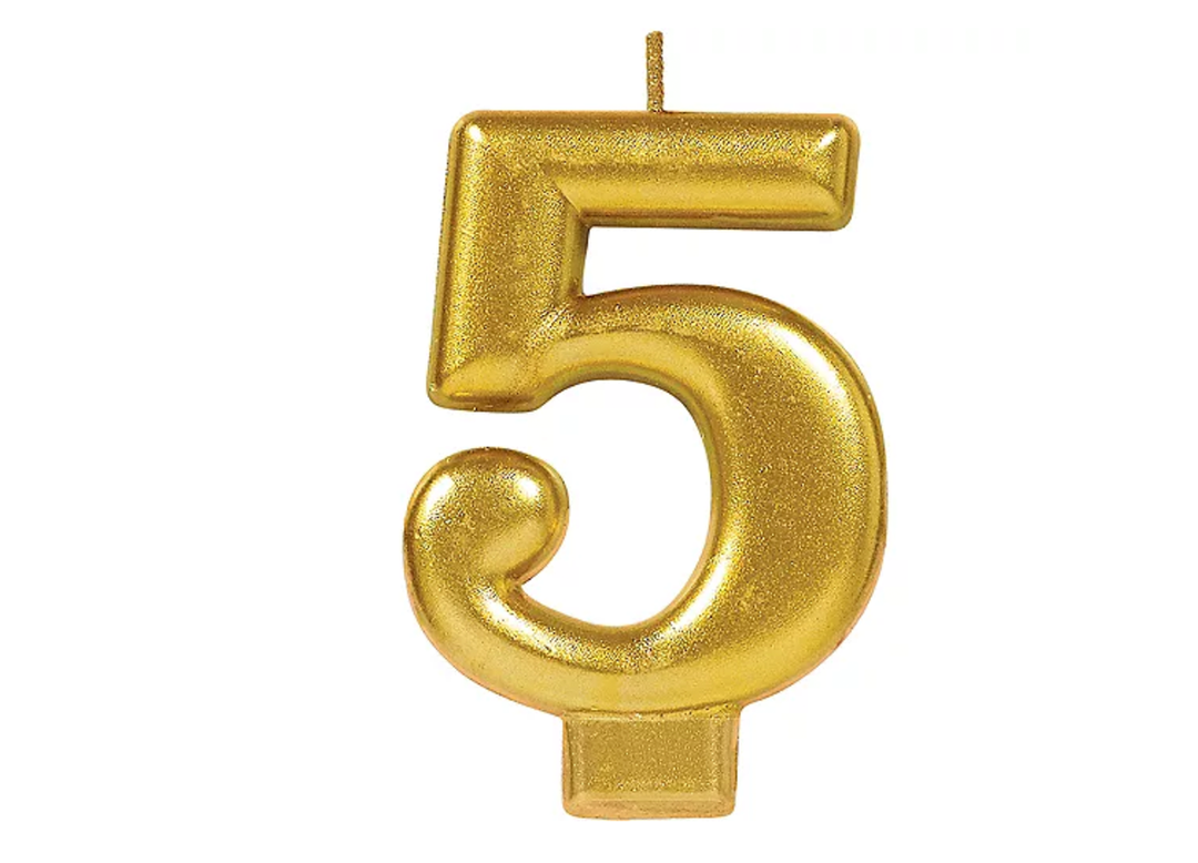 Gold Number 5 Birthday Candle