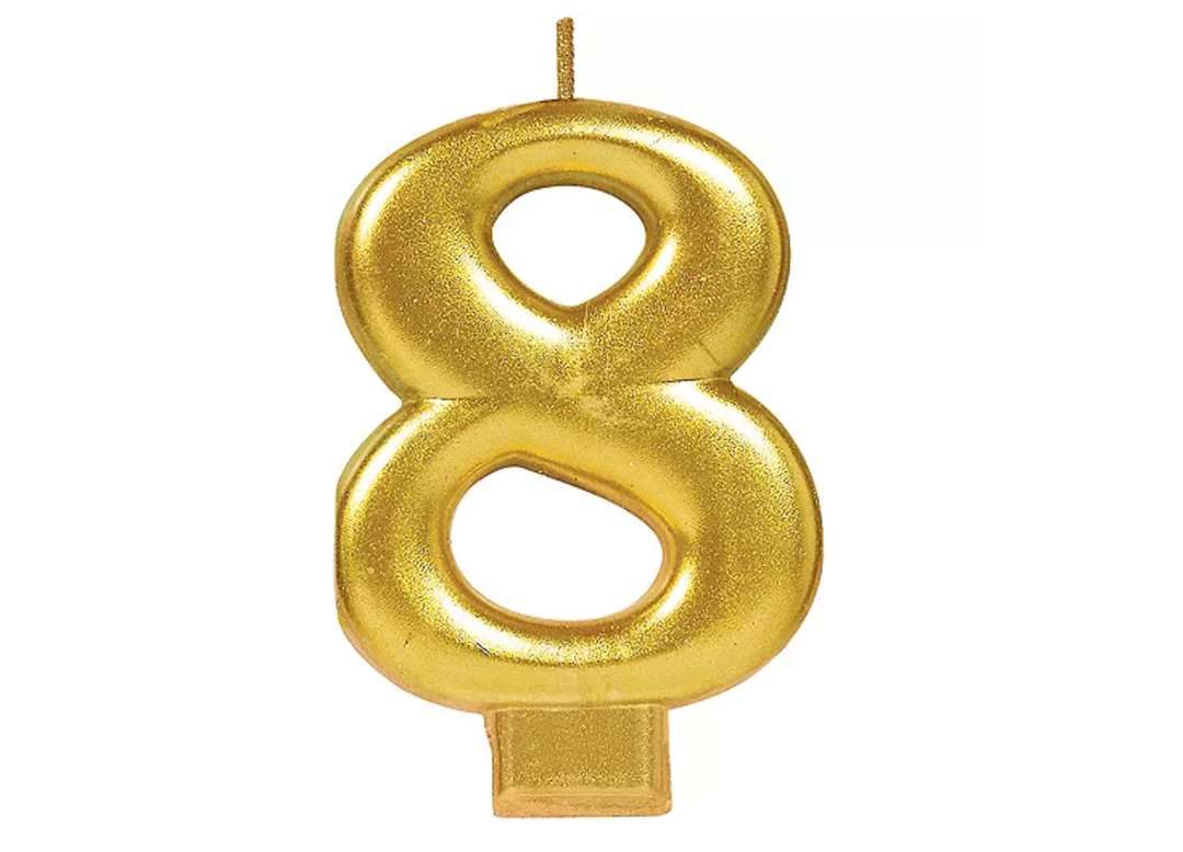 Gold Number 8 Birthday Candle