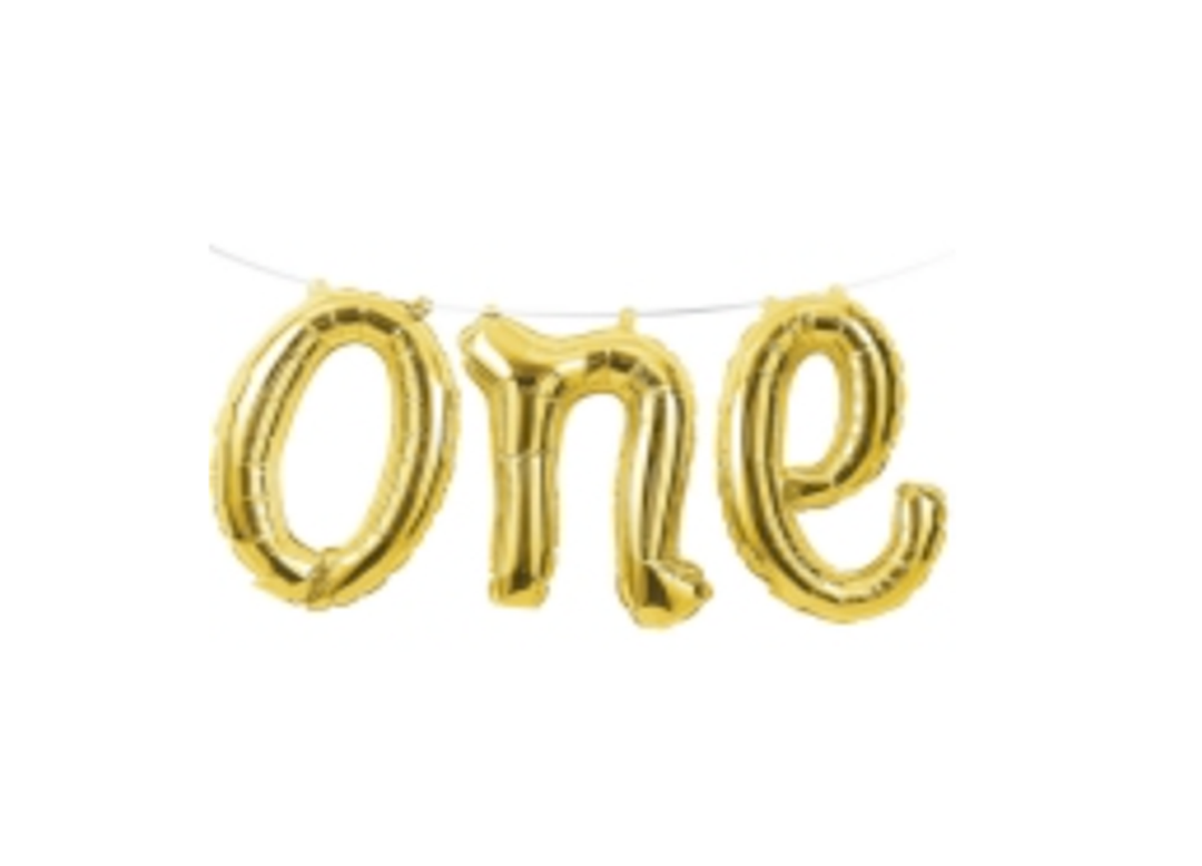 Gold "ONE" Air Filled Balloons with Ribbon