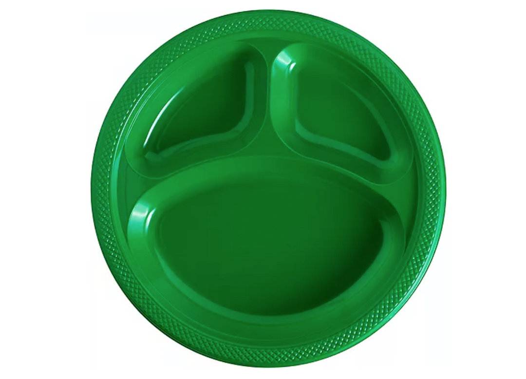 Green Plastic Divided Dinner Plastic Plates , 20ct