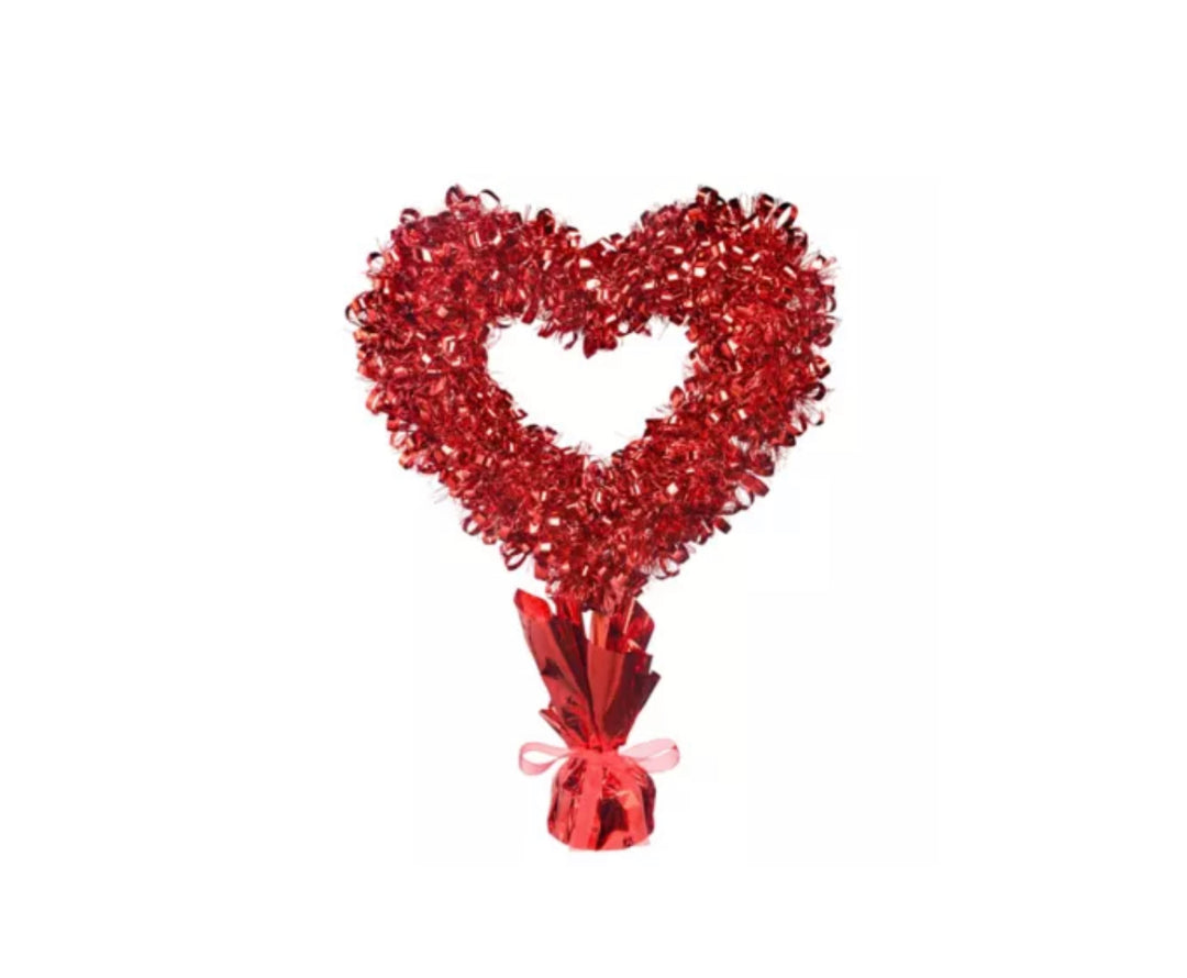 Red Tinsel Heart Centerpiece