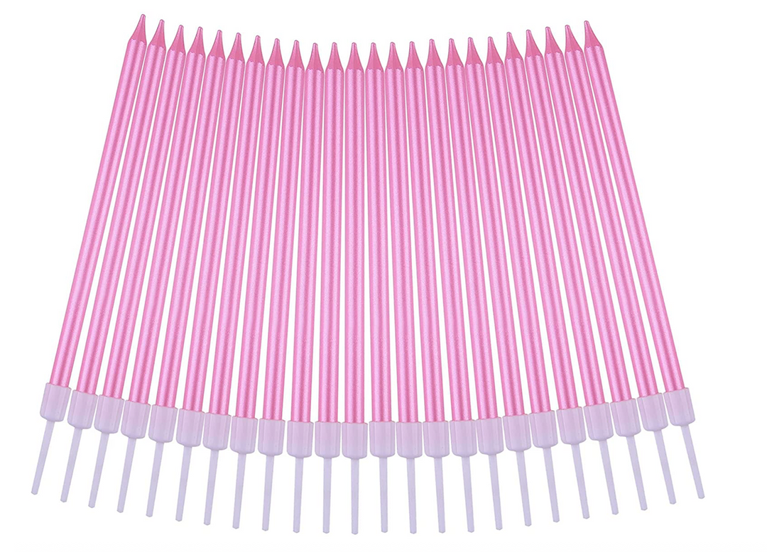 Pink Happy Brthday candles with candle holder Color: Pink