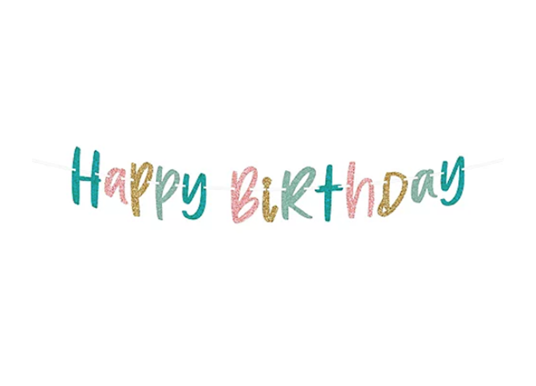 Pastel Glitter Happy Birthday Banner, 1ct