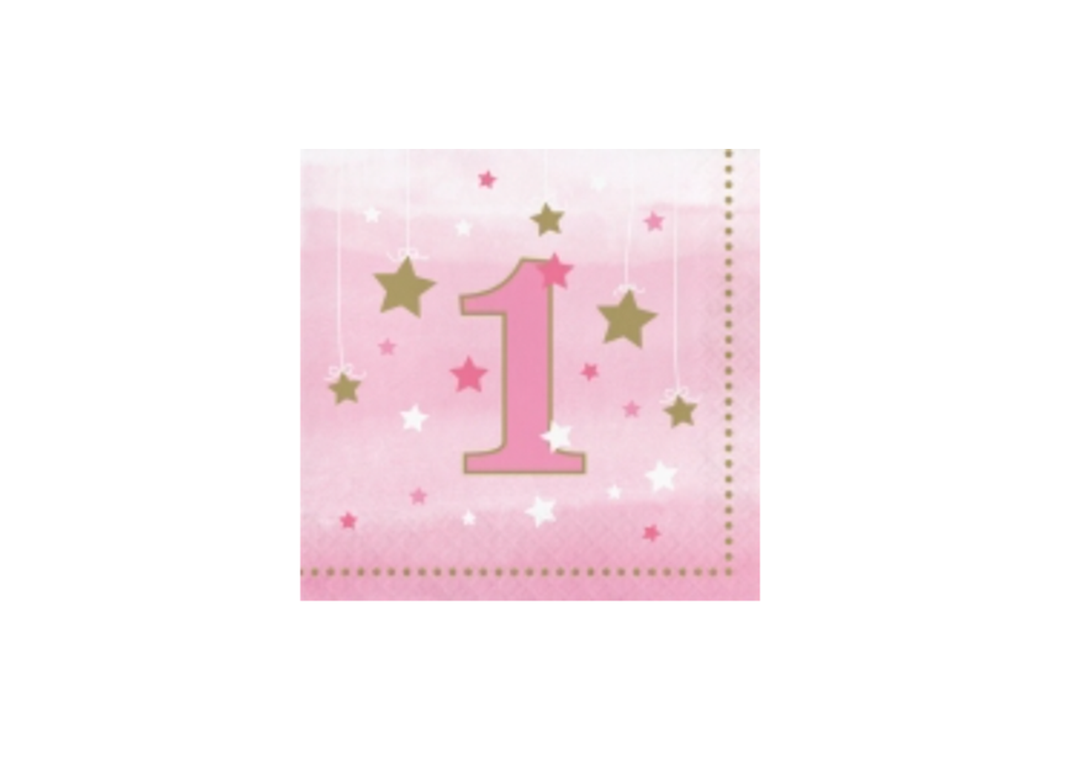 One Little Star Girl 1st Birthday Paper Beverage Napkins, 5in, 16ct