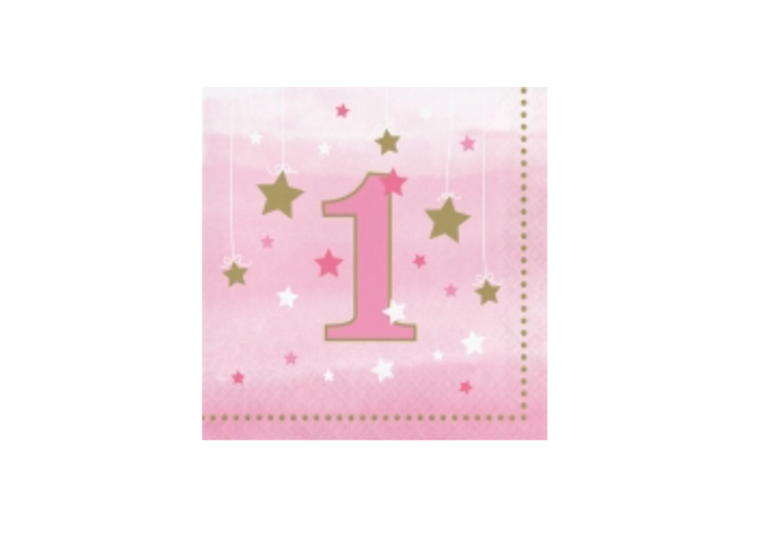 One Little Star Girl 1st Birthday Paper Lunch Napkins, 5in, 16ct