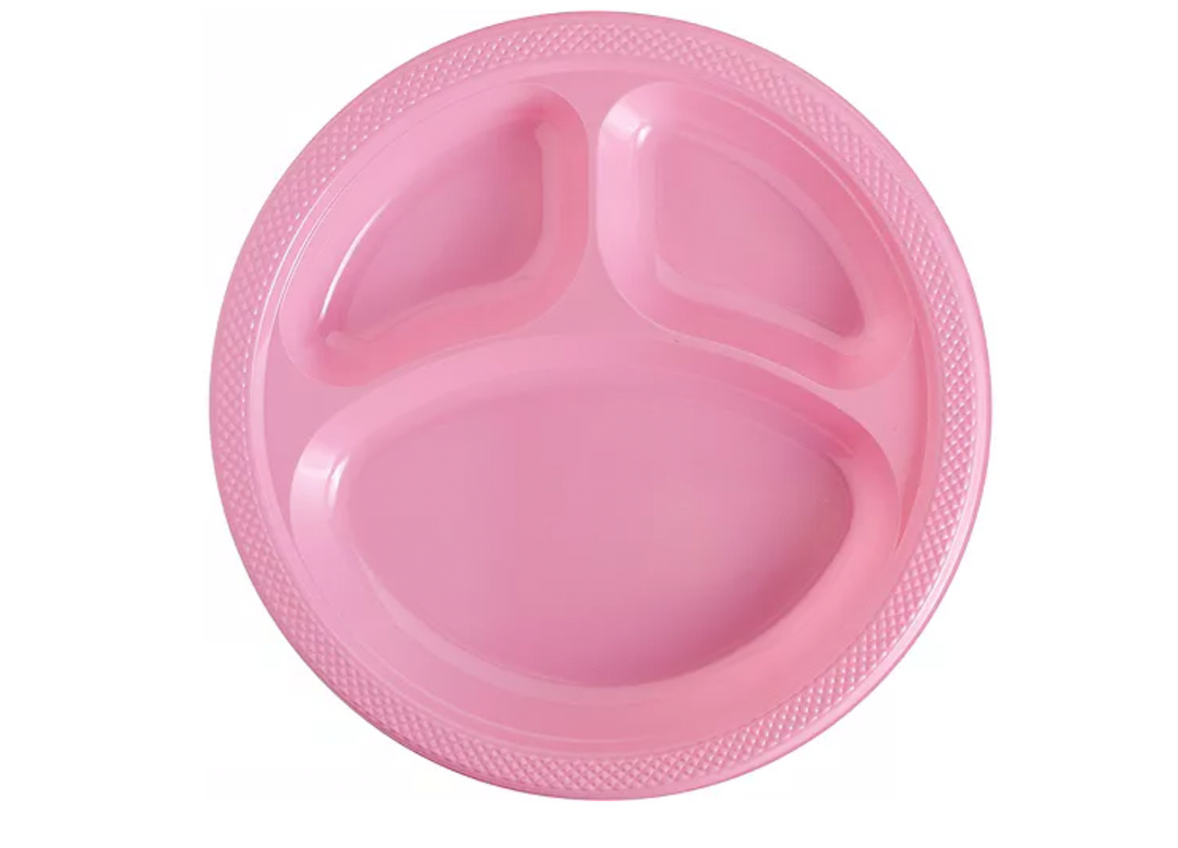 Pink Plastic Divided Dinner Plates, 20ct