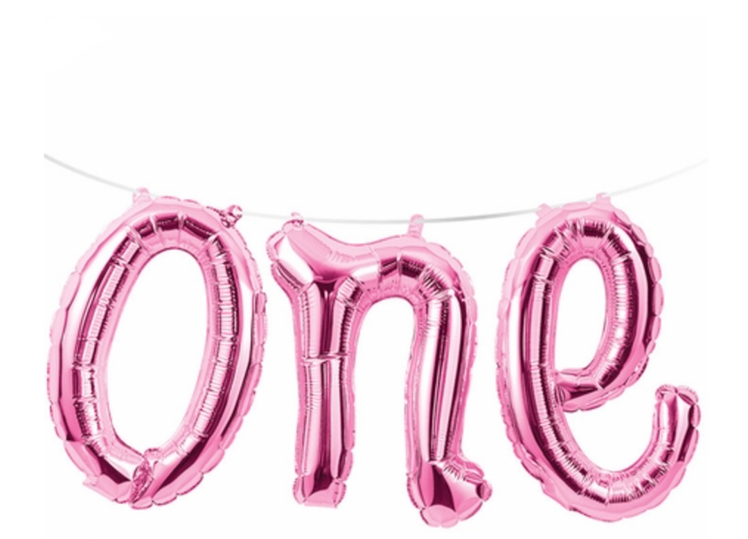 Pink "ONE" Air Filled Balloons with Ribbon