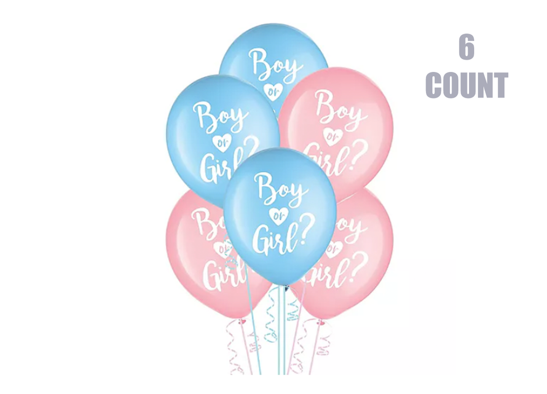 12" Gender Reveal Latex Balloons (6)