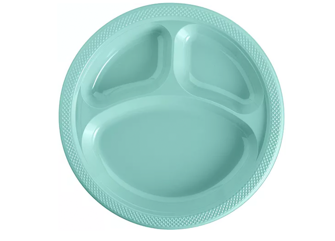 Robin's Egg Plastic Divided Dinner Plates, 20ct