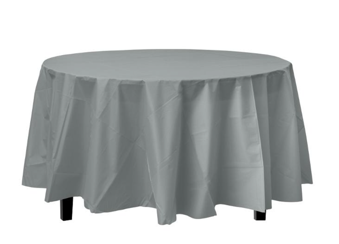 Silver Plastic Round Table Cover