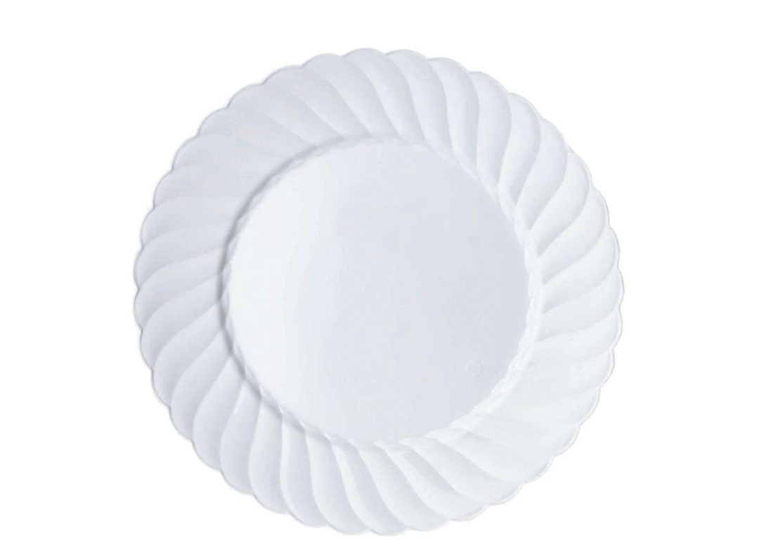 6" White Plastic Dessert Plate with Wave Border , 10ct