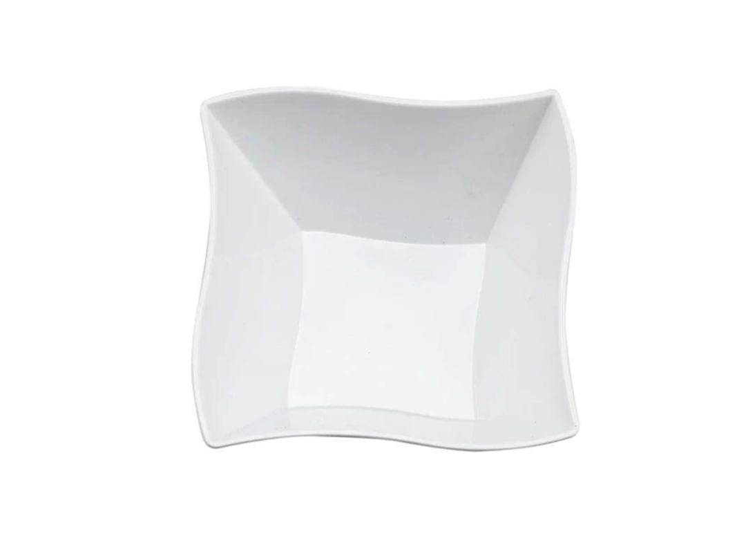 White Wavy Square Plastic Serving Bowls, 1ct