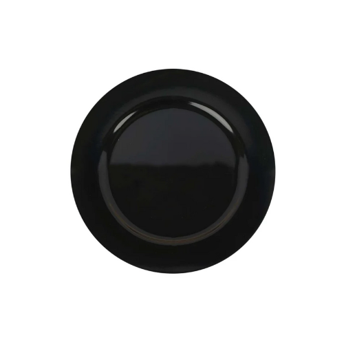 Set of six black charger plates for weddings and events