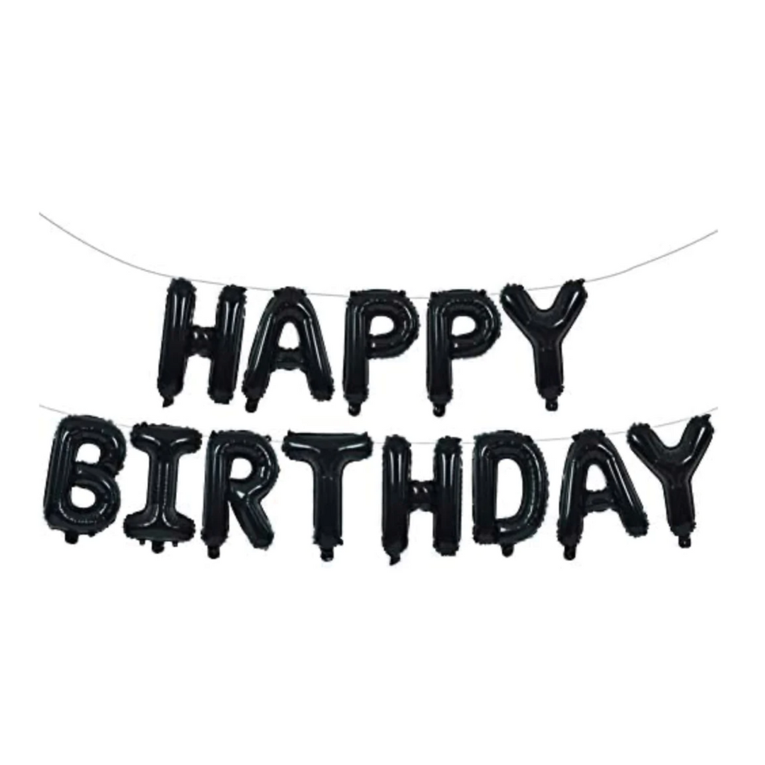A festive birthday banner balloon featuring colorful lettering and a cheerful design. Made from durable foil, it can be filled with air or helium and is perfect for decorating birthday parties and creating a fun, celebratory atmosphere.