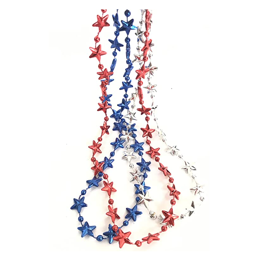 Metallic Red, White & Blue Star Bead Necklaces, 3ct
