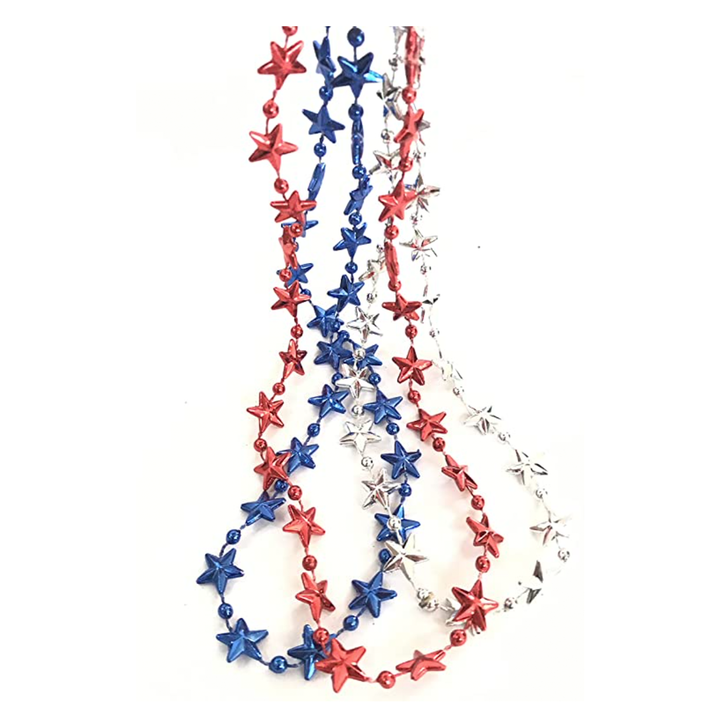 Metallic Red, White & Blue Star Bead Necklaces, 3ct