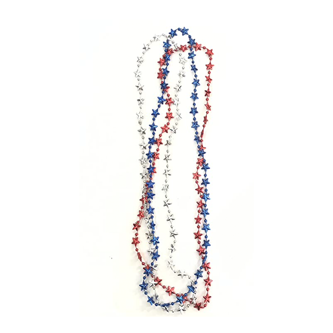 Metallic Red, White & Blue Star Bead Necklaces, 3ct
