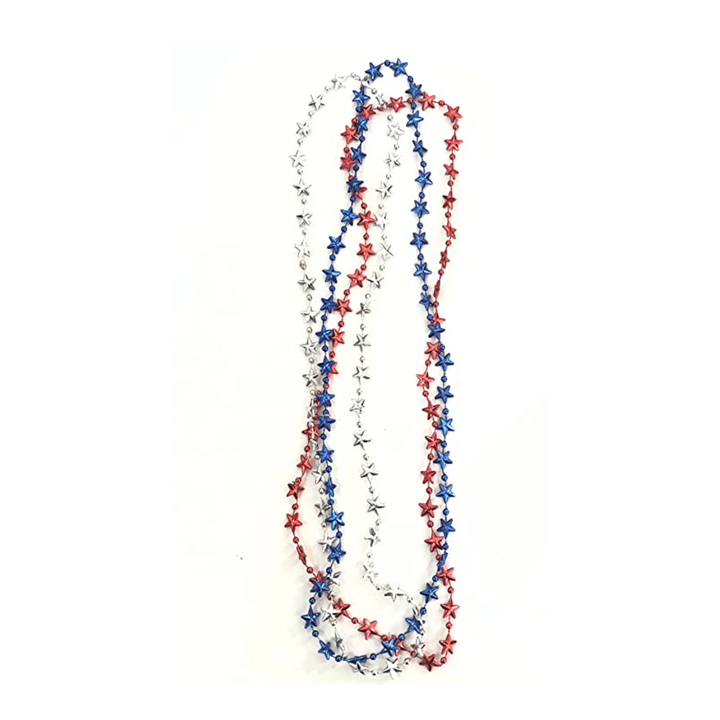 Metallic Red, White & Blue Star Bead Necklaces, 3ct