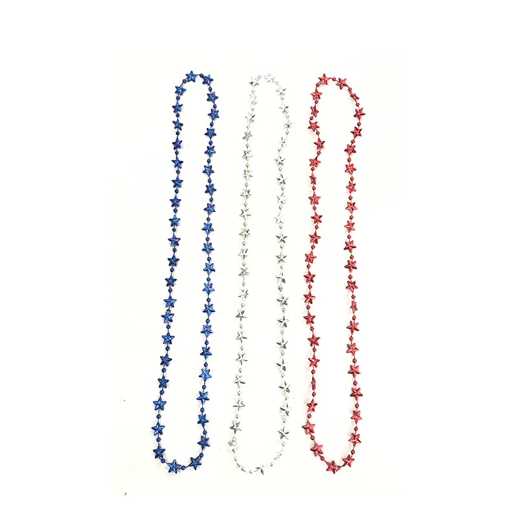 Metallic Red, White & Blue Star Bead Necklaces, 3ct