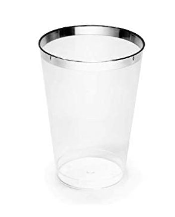 Silver -Trimmed Premium Plastic Tumbler, 16oz, 16ct (Disposable)