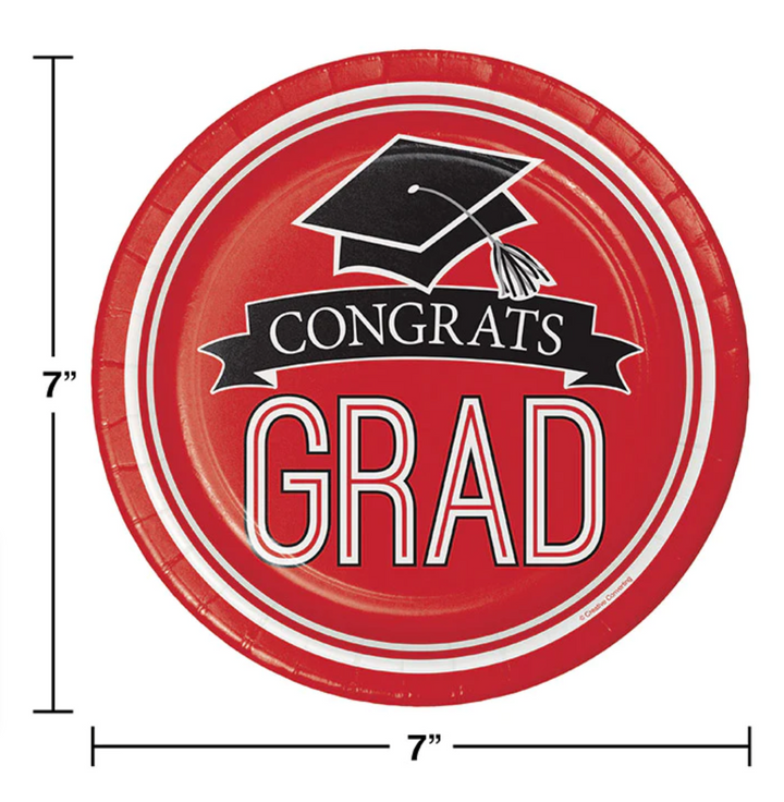 Red Graduation School Dessert Paper Plates, 54 CT