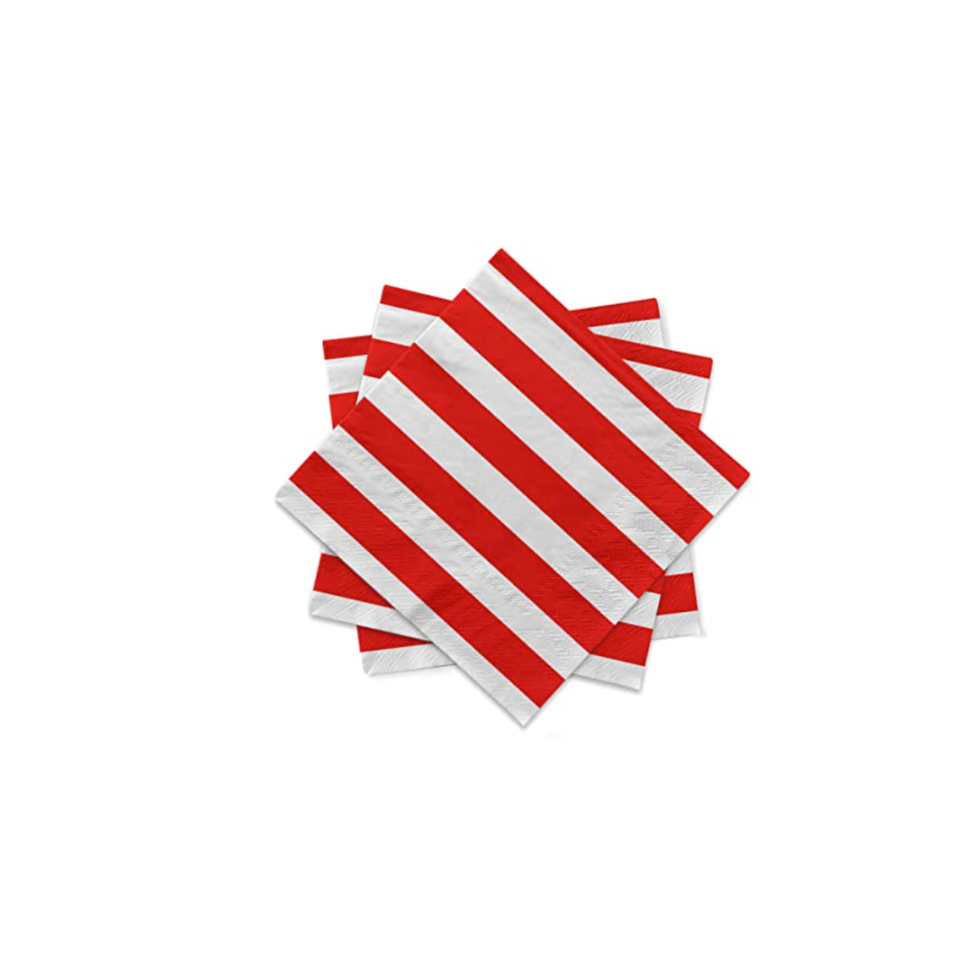 Red and White Stripes beverage napkins, 20 pack